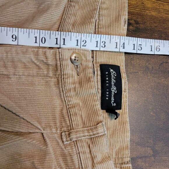 Vtg Eddie Bauer Corduroy Trousers 35x34 Pleated Tan Cotton Preppy Y2K - Picture 6 of 8